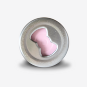 Top view of StubCup Pink can cooler drinking cup with silver metal rim by Get Rug'd
