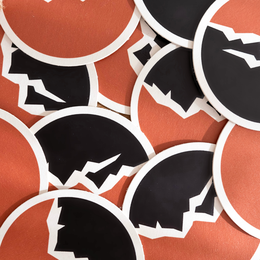 Get Rug'd car decal sticker coaster pack with black and white circular designs