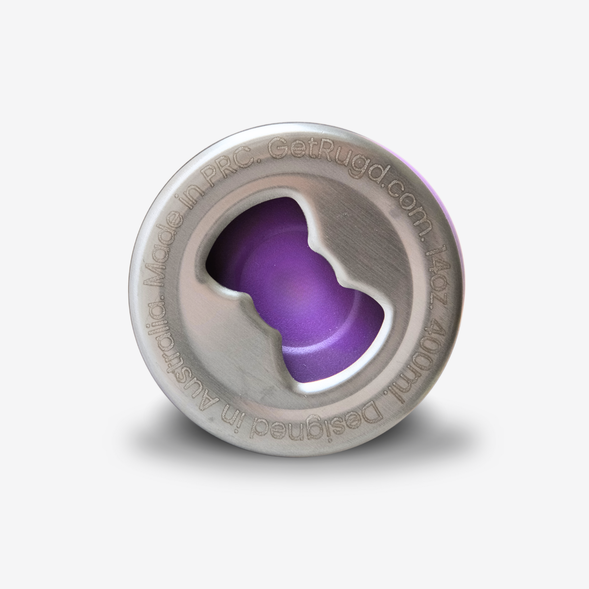 Get Rug'd metal cup lid with unique purple inner seal and ergonomic opening design