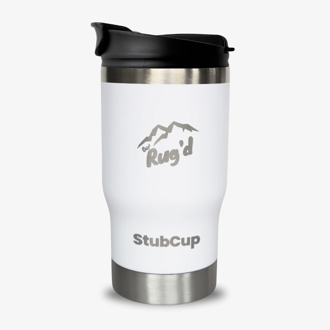 Get Rug'd StubCup White Travel Mug with Insulated Design for Hot and Cold Beverages