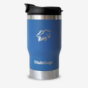 Get Rug'd Blue Stubby Cooler Coffee Cup with Stainless Steel Base and Spill-Resistant Lid