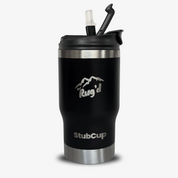 Get Rug'd black stainless steel StubCup stubby cooler coffee cup drinking beer with lid and straw