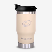 Get Rug'd StubCup Travel Mug in Cream with Stainless Steel Base and Spill-Resistant Lid