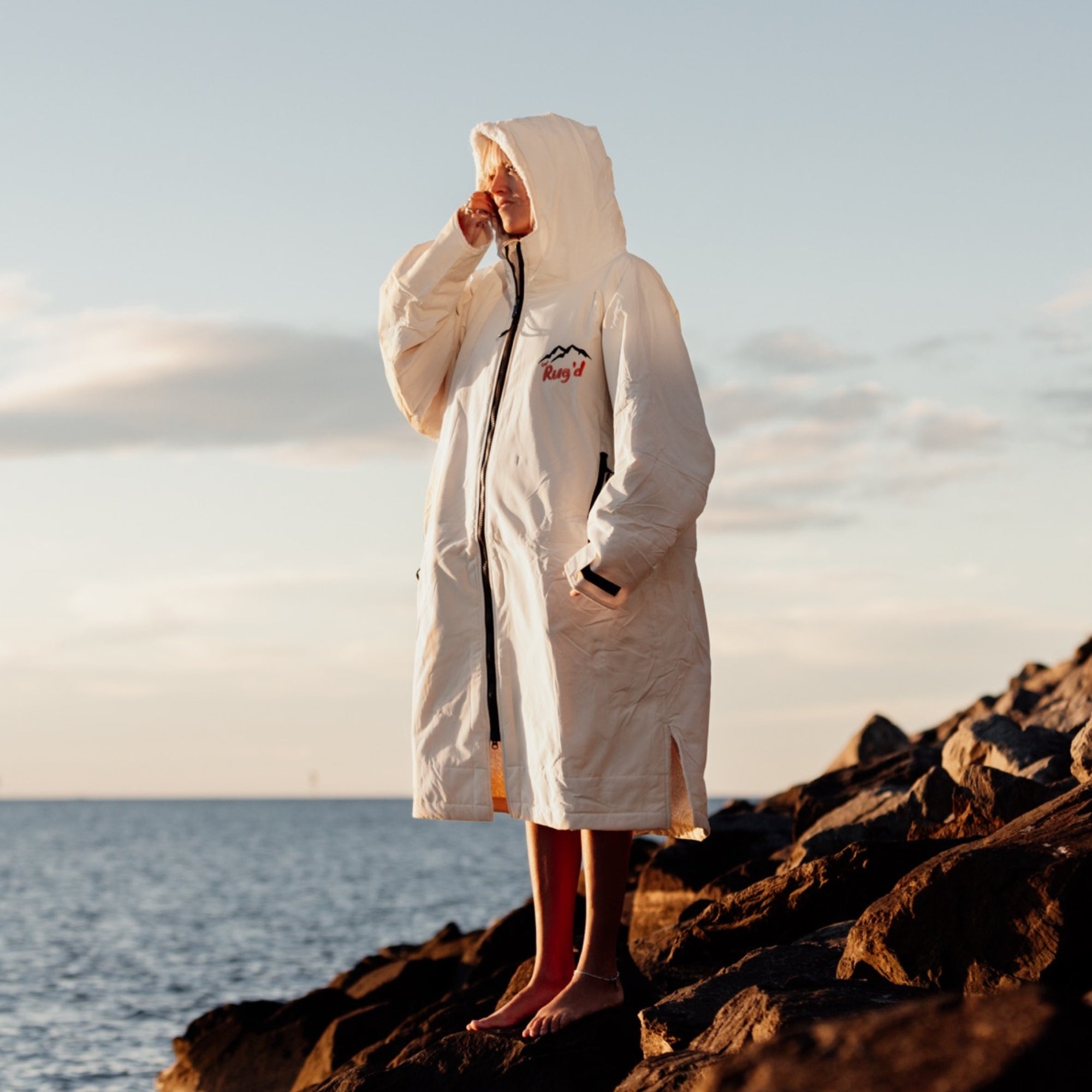 Get Rug'd Hydrocloak Waterproof Cream Robe with Hood for Outdoor Comfort and Protection