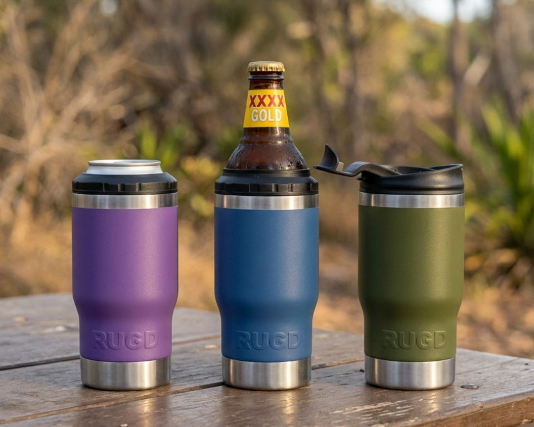 The stubcups in purple blue and green insulated coffee cups with multifunctionality of coffee beers and cans in australia
