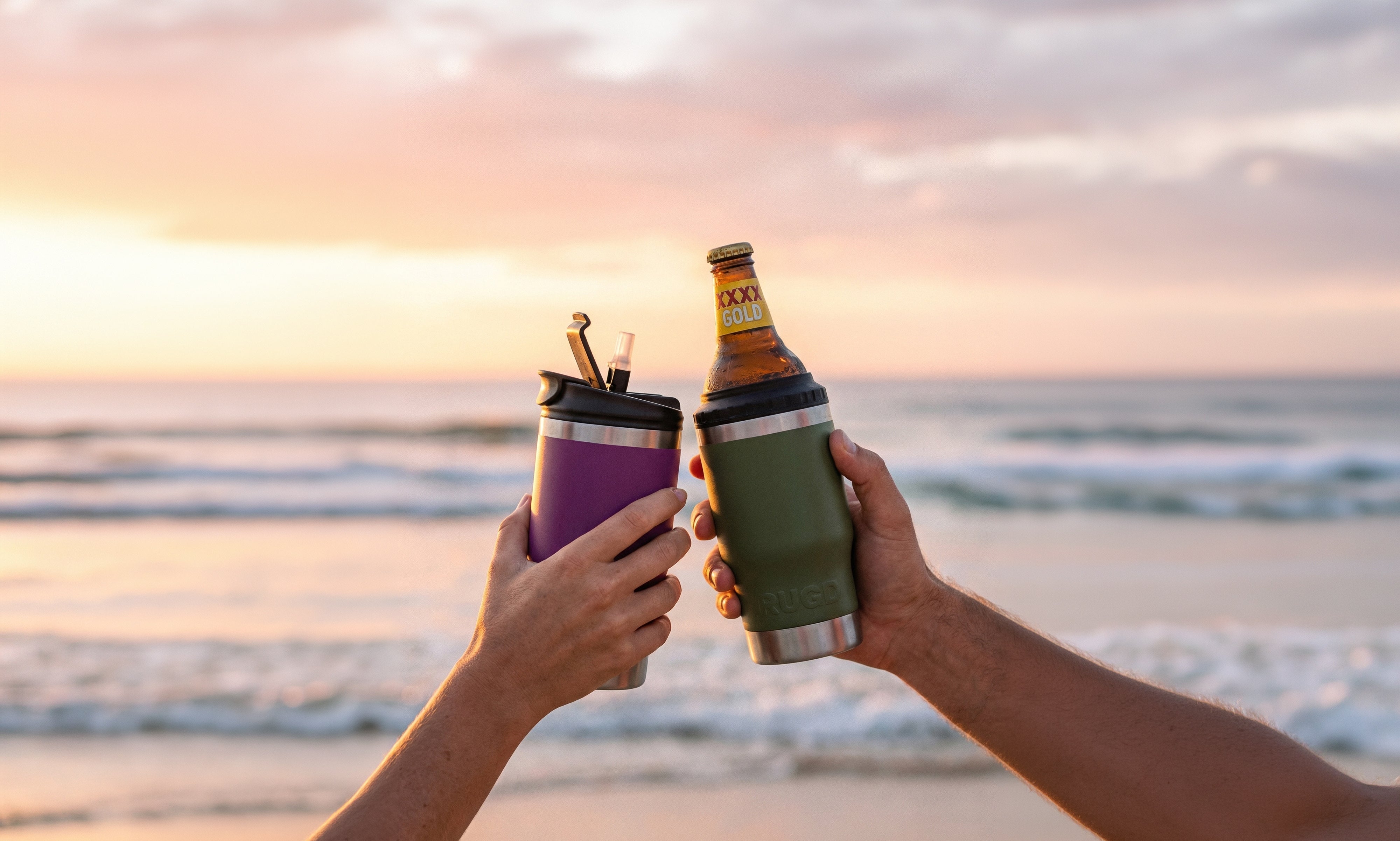 Get Rugd StubCup stubby cooler coffee cup insulated bottle opener