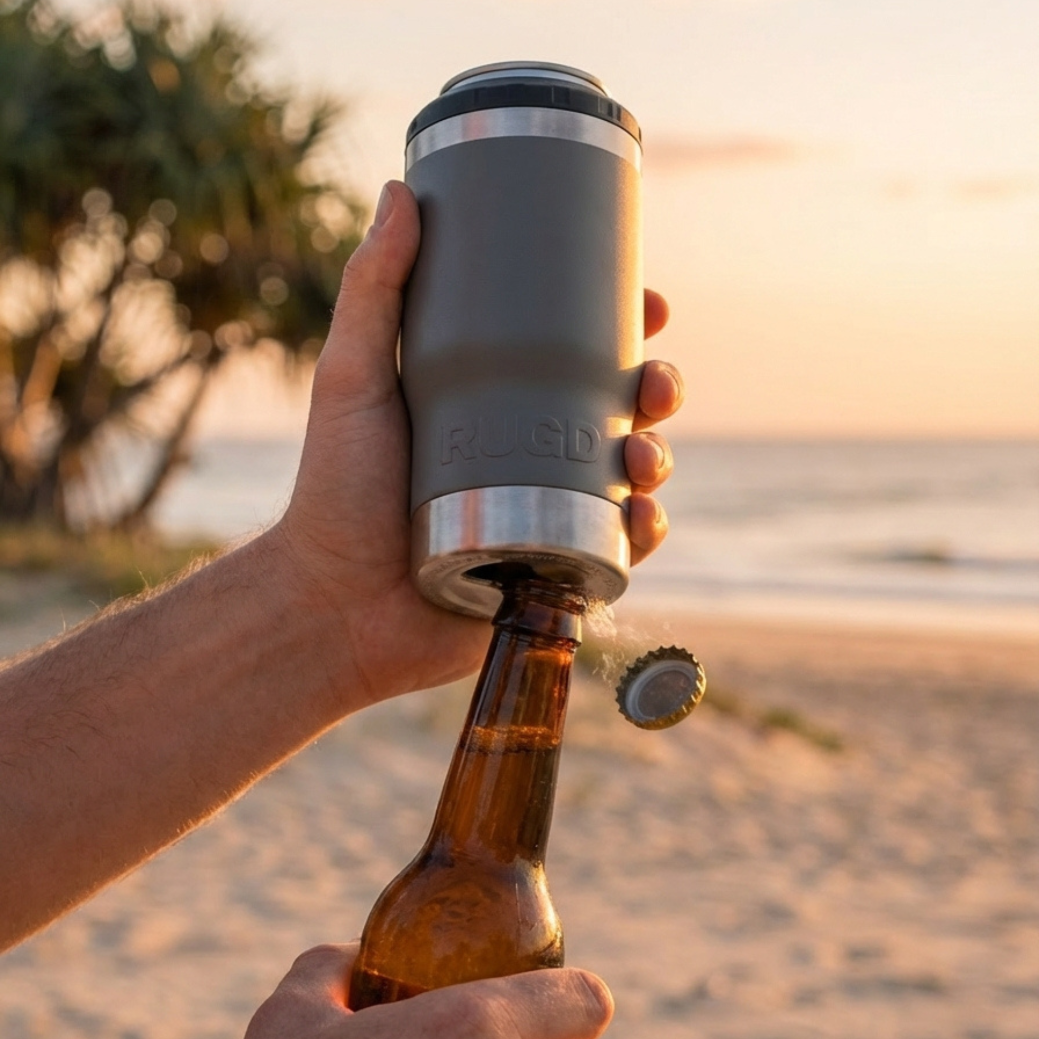Get Rug'd StubCup Grey stubby cooler coffee cup beer can bottle, perfect for outdoor gatherings