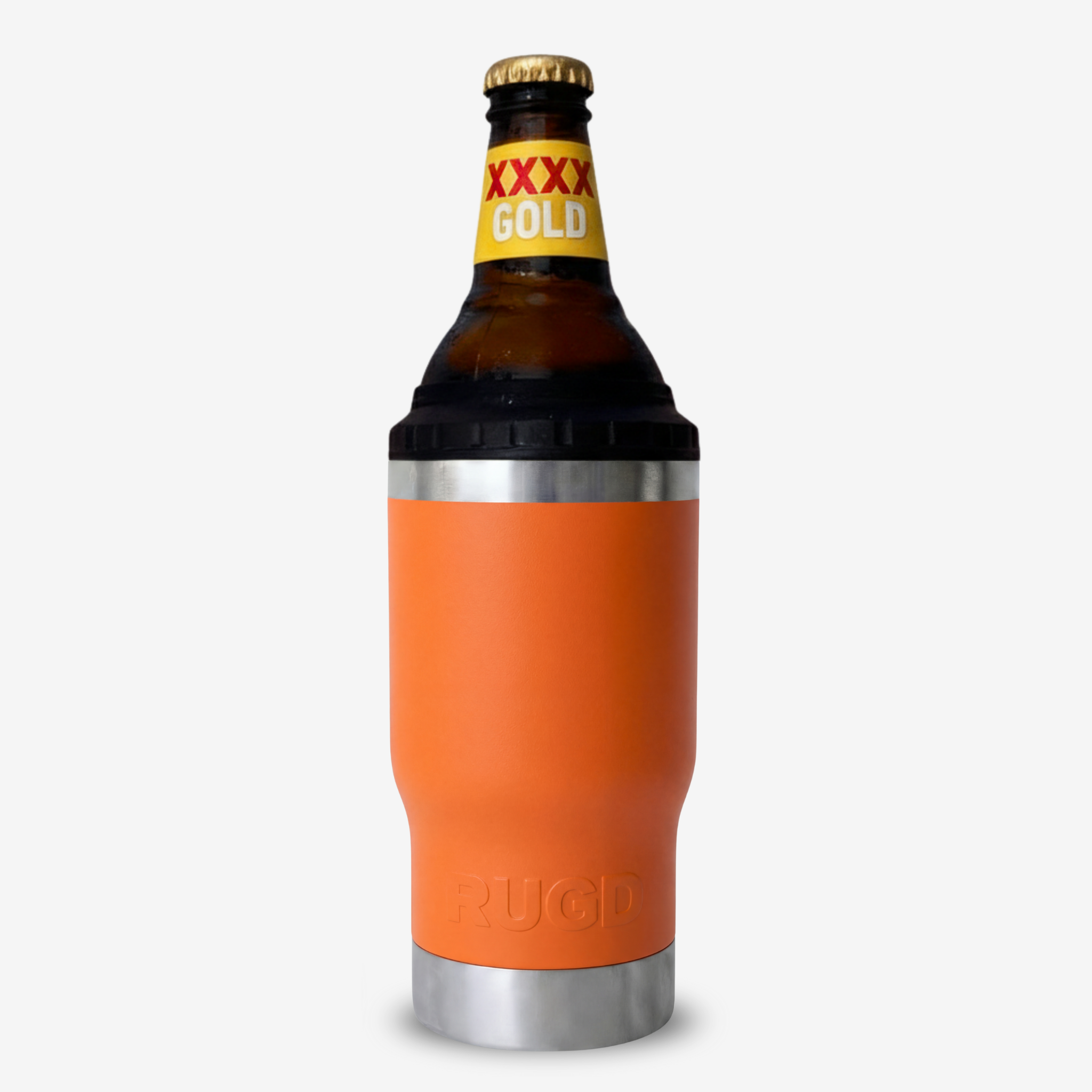 StubCup orange can stubby holder cooler coffee cup with a beer bottle inside