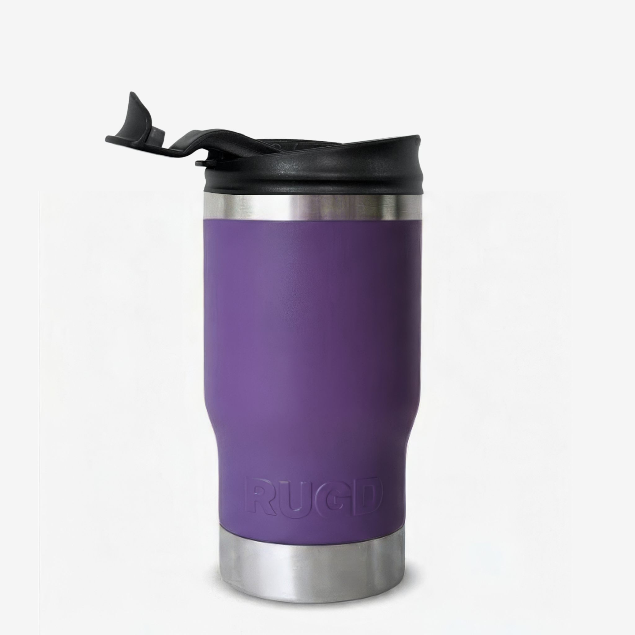 StubCup Purple tumbler purple beer drinking cup with a silicone lid and stainless steel base