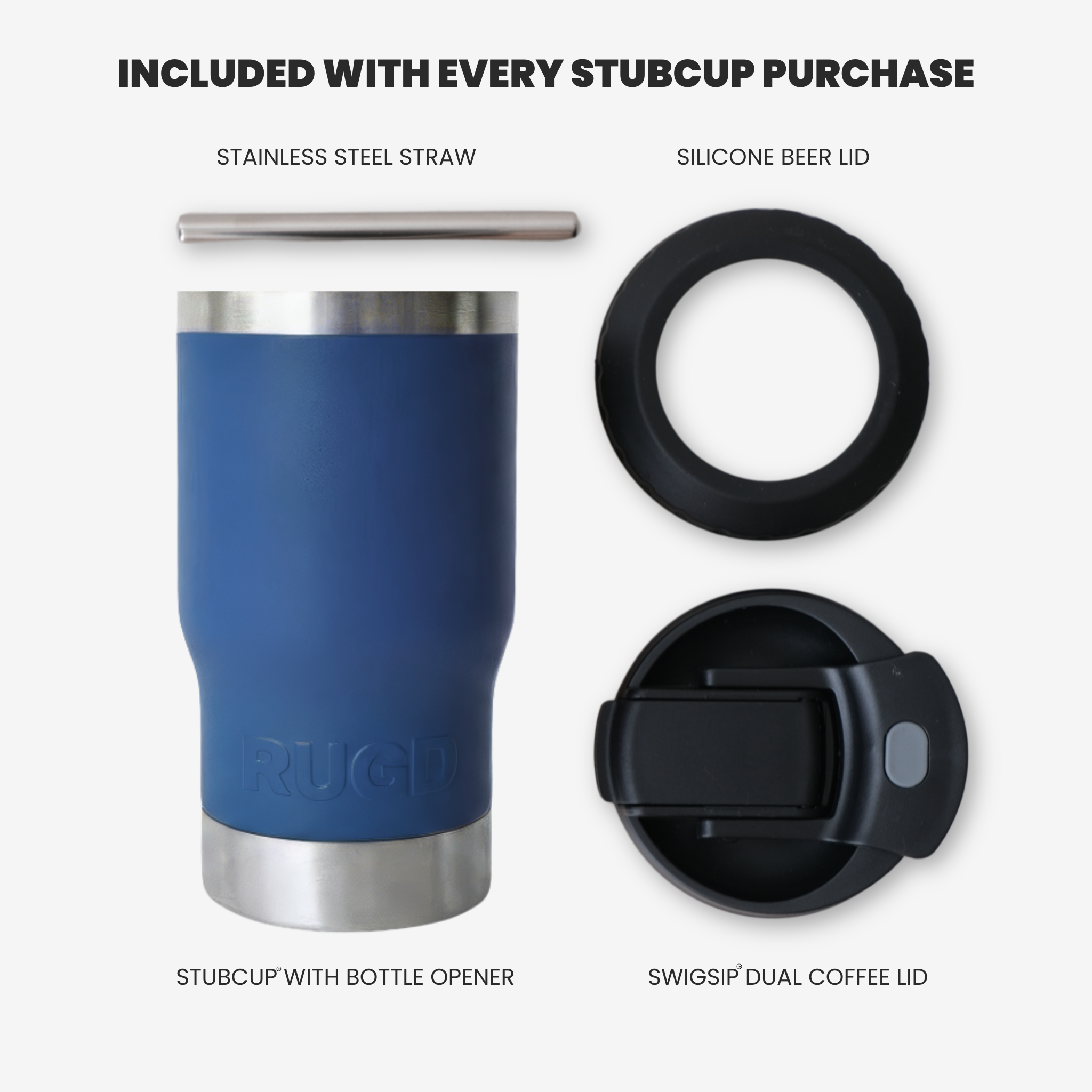Get Rug'd Best Stubby Cooler Coffee Cup with stainless steel straw and silicone lids included
