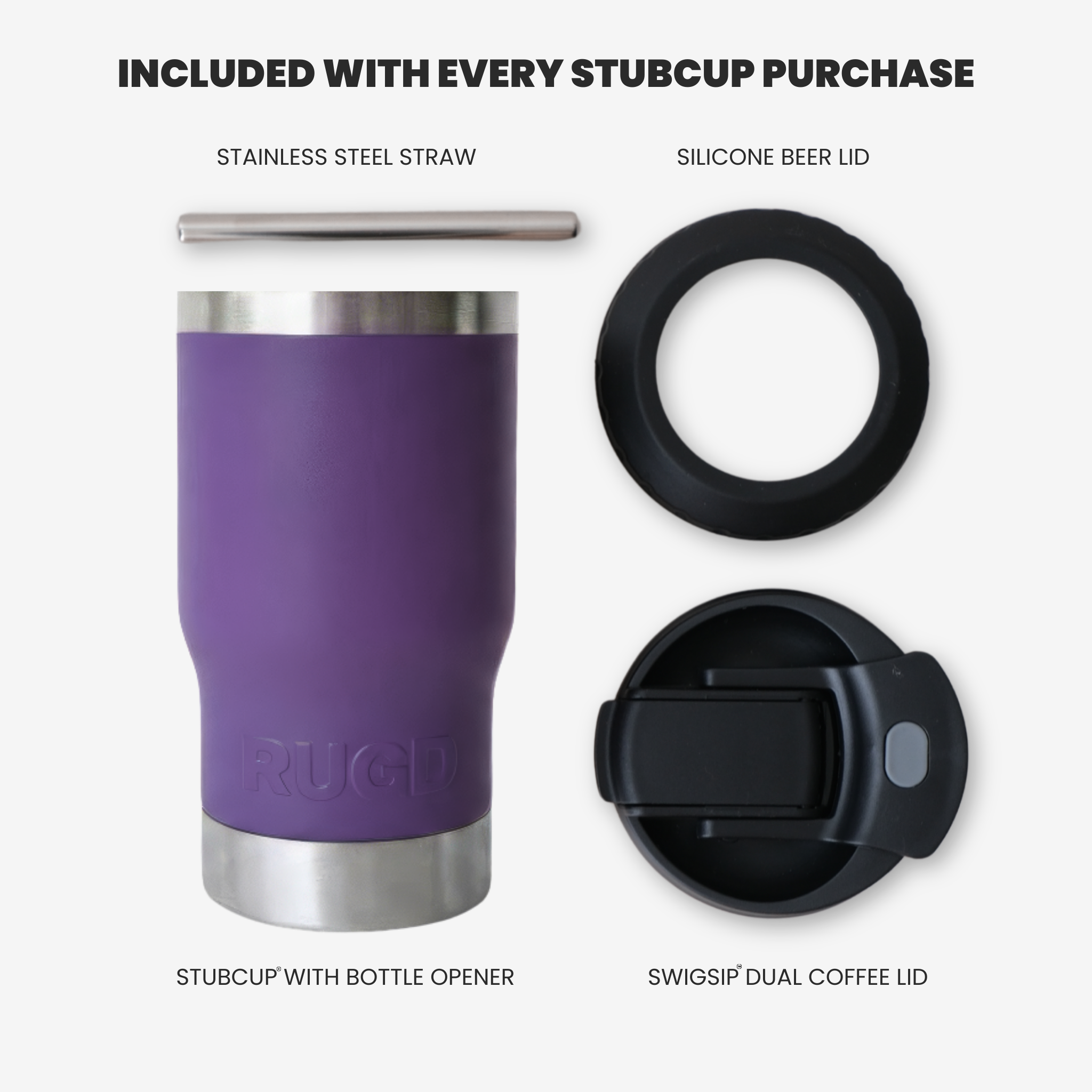 StubCup Purple tumbler purple beer drinking cup with stainless steel straw and silicone lids included