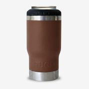 RUGD Stubby Cooler Holder Coffee Cup Mug 5in1 Stubcup in Brown with Stainless Steel Base