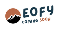 Logo with mountains and text 'EOFY Coming Soon' on a white background