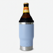 Get Rug'd StubCup insulated tumbler beer coffee in light blue with a beer bottle for temperature control