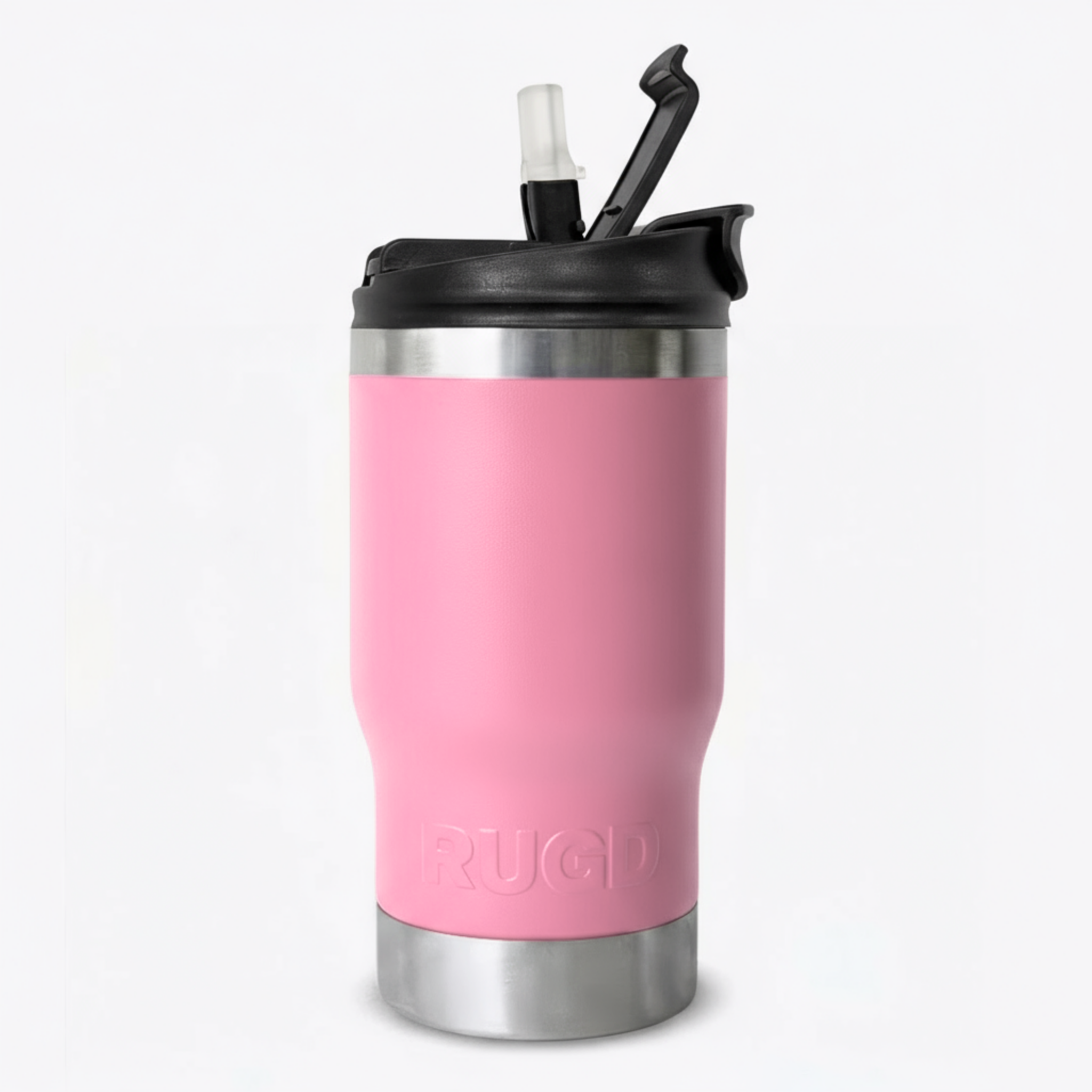 StubCup Pink can cooler drinking cup by Get Rug'd with a straw and sleek design