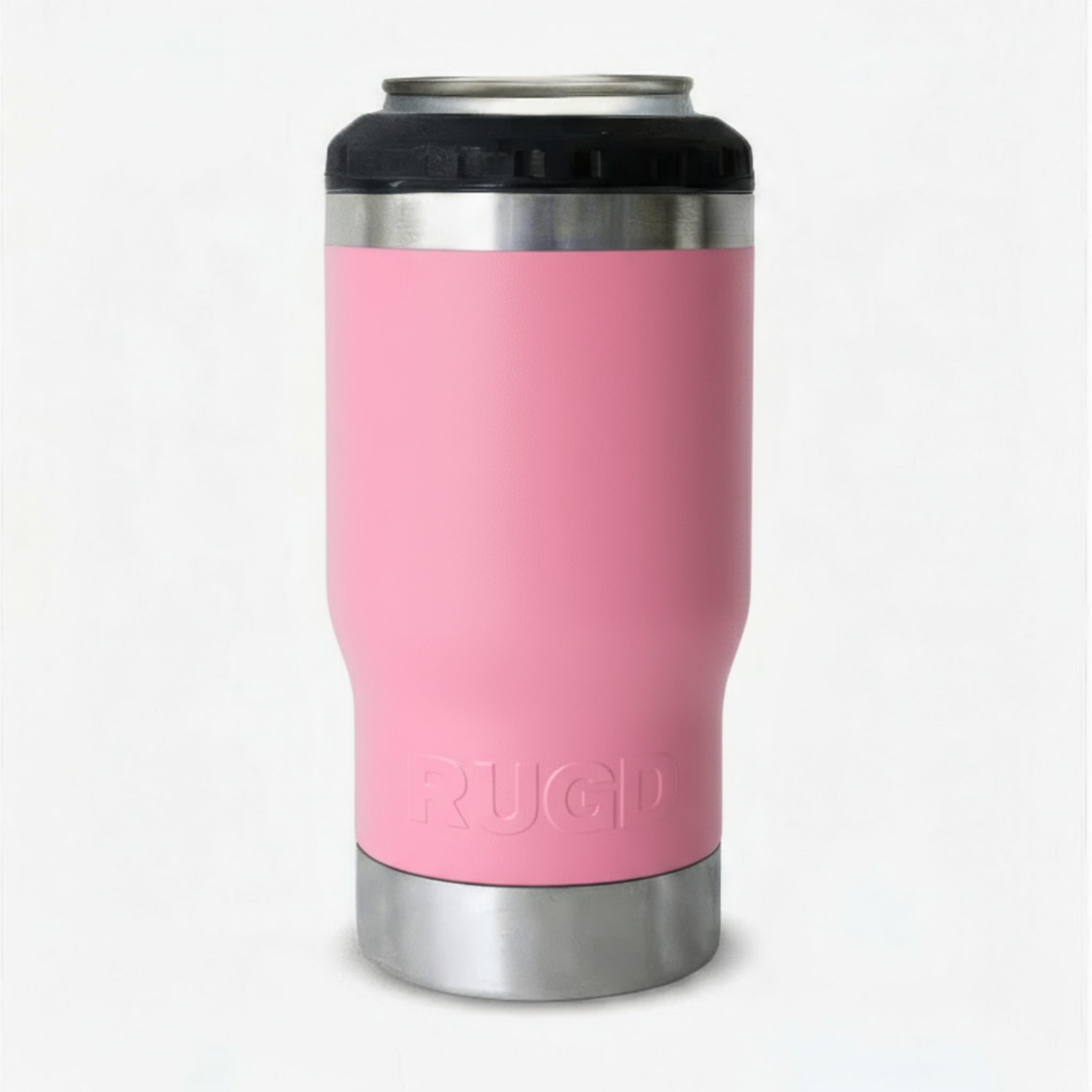 Get Rug'd StubCup Pink can cooler drinking cup with stainless steel base and comfortable grip
