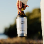 Get Rug'd StubCup insulated drink cup holding a beer bottle, perfect for outdoor gatherings