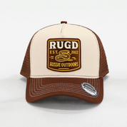 Get Rug'd Australian outdoor trucker cap featuring a logo and a classic design for outdoor enthusiasts