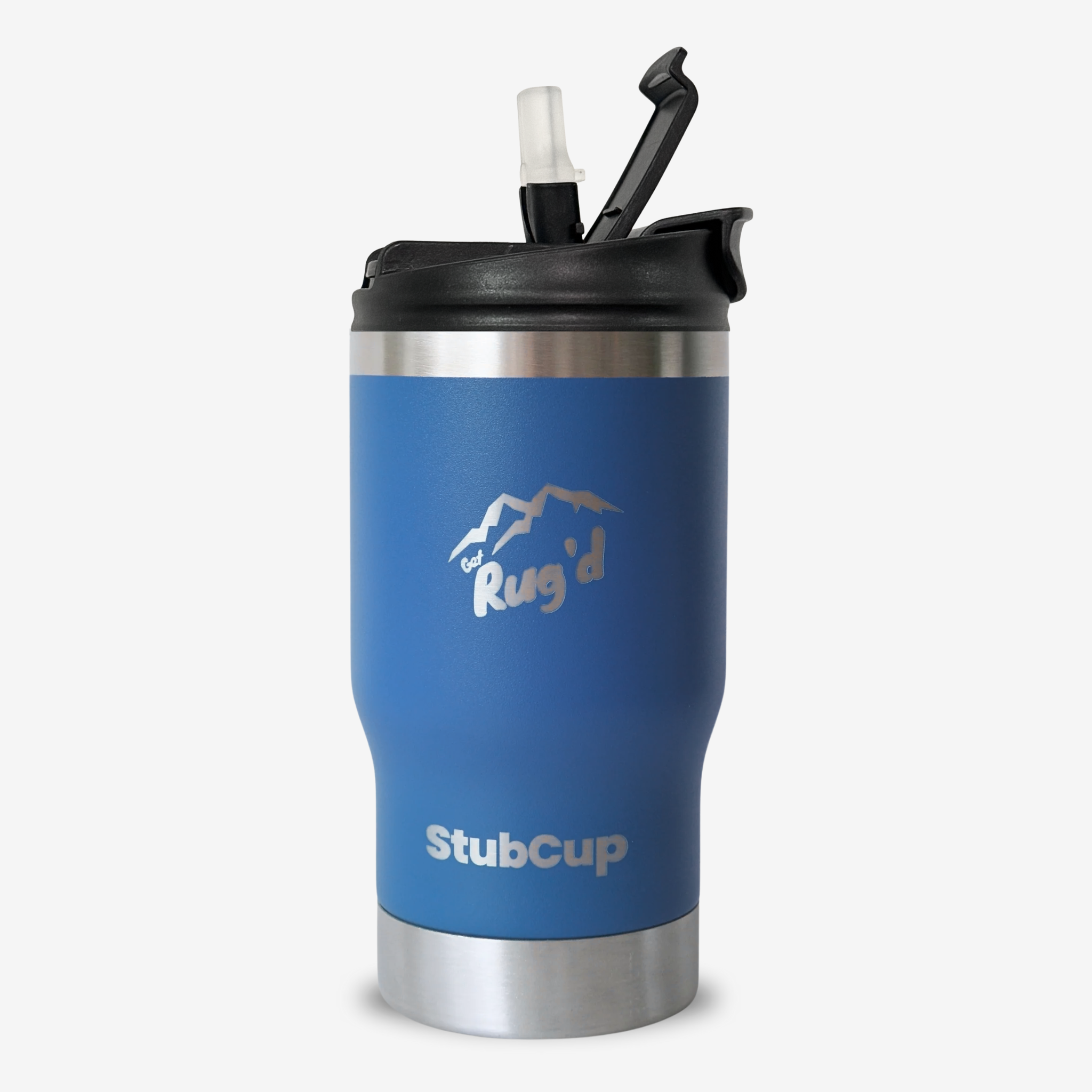Get Rug'd Stubby Coffee Cup in Blue with Spill-Resistant Lid - Best Stubby Cooler Coffee Cup