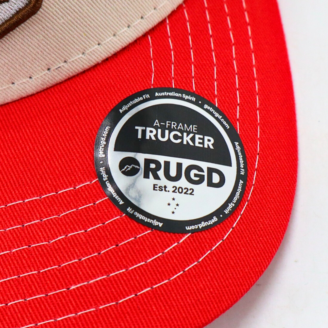 Get Rug'd Adjustable A-Frame Trucker Cap in Red with Logo Patch and Stylish Design