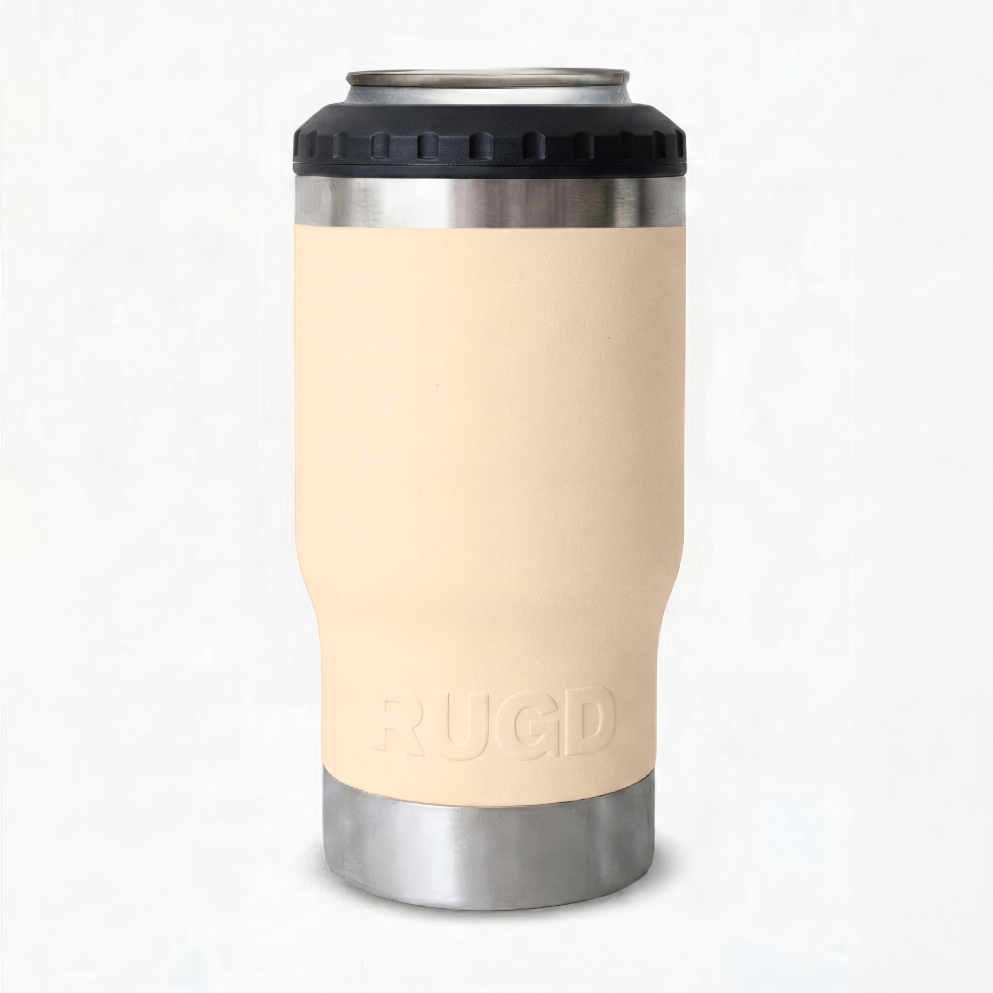 RUGD StubCup Beige stubby holder and coffee cup made of stainless steel with a sleek design