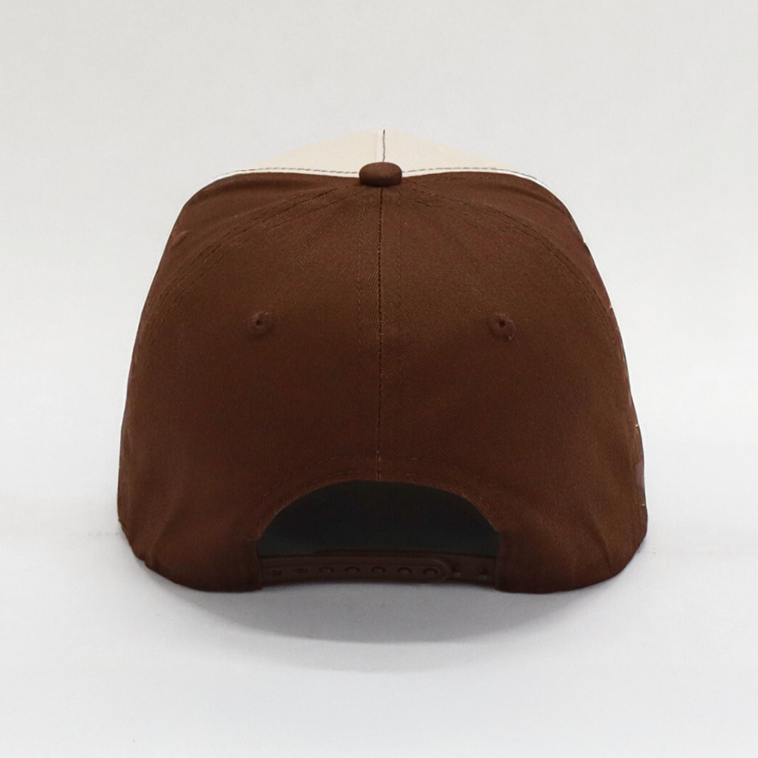 Back view of Get Rug'd Brown Cap with Adjustable Snapback Closure for Comfortable Fit trucker hat