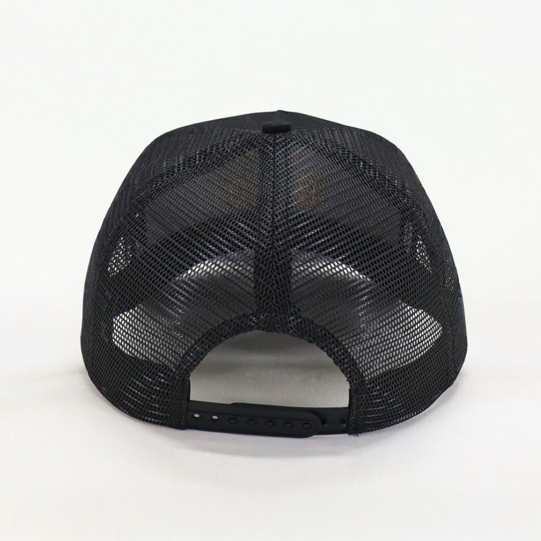Back view of Get Rug'd black mesh cap with adjustable snap closure for style and comfort
