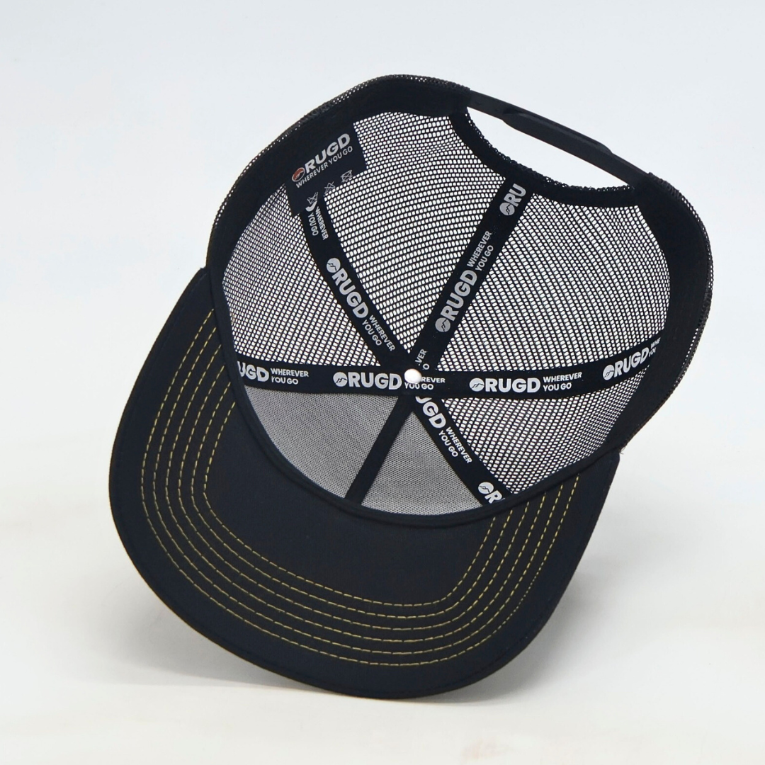 Get Rug'd Black Cap with Mesh Back Panel and Adjustable Snap Closure for Comfortable Fit