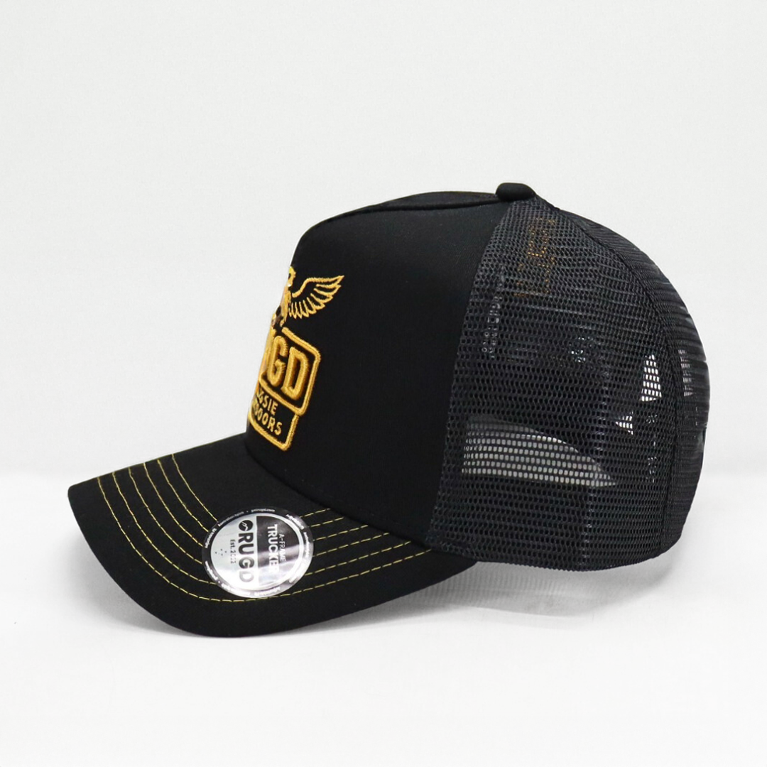 Get Rug'd Black Cap with Mesh Back and Embroidered Logo for Stylish Outdoor Wear