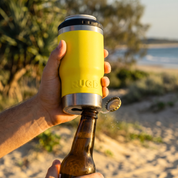 Yellow Insulated Cup with Built-In Bottle Opener for Outdoor Enjoyment from RUGD