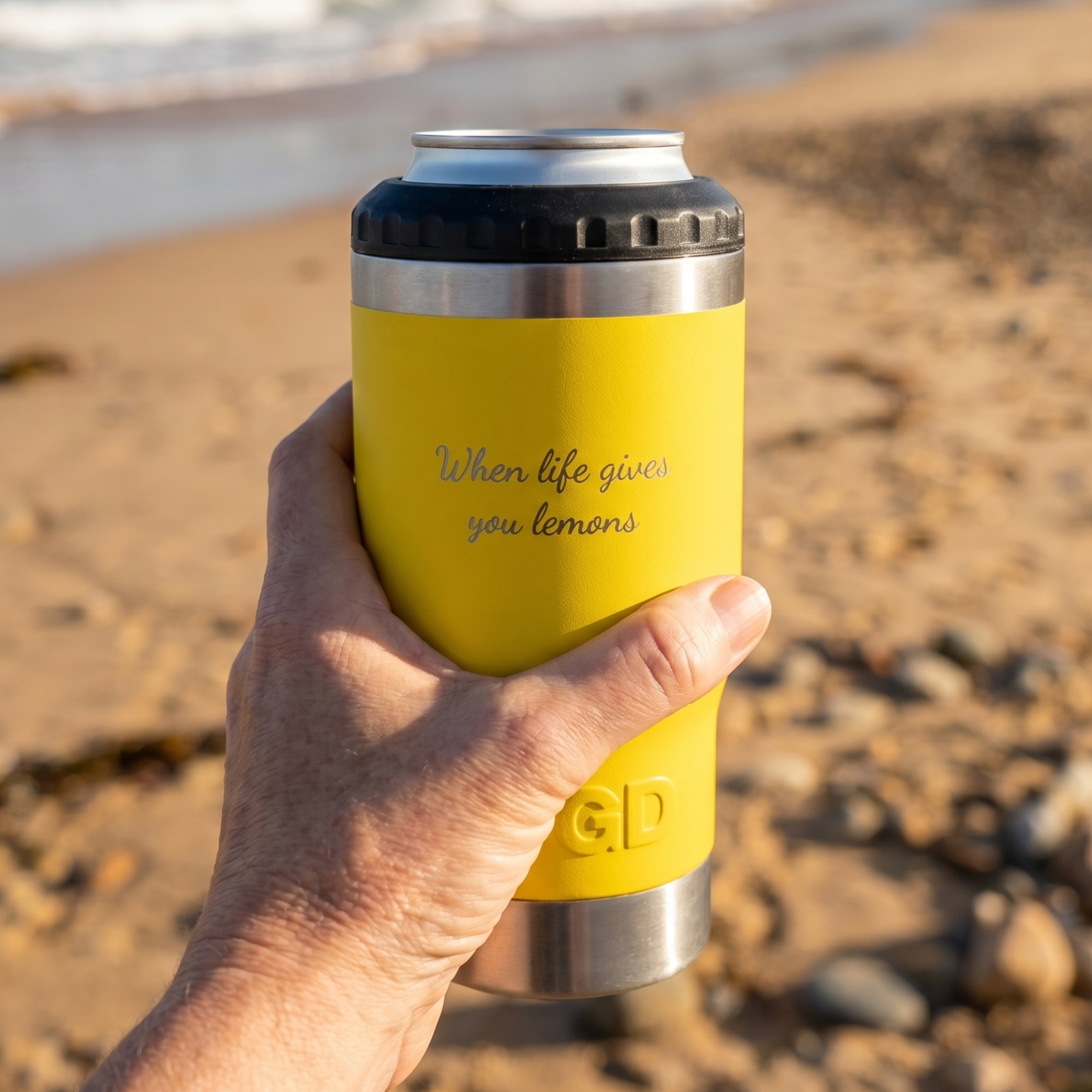 Yellow Insulated Cup with Inspirational Quote for Beach or Outdoor Use from RUGD
