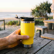 Yellow Travel Cup with Stainless Steel Base, Ideal for Outdoor Use from RUGD