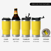  Multi-Functional Yellow Cup for Cans, Bottles, Tumblers, and Coffee with Built-in Opener