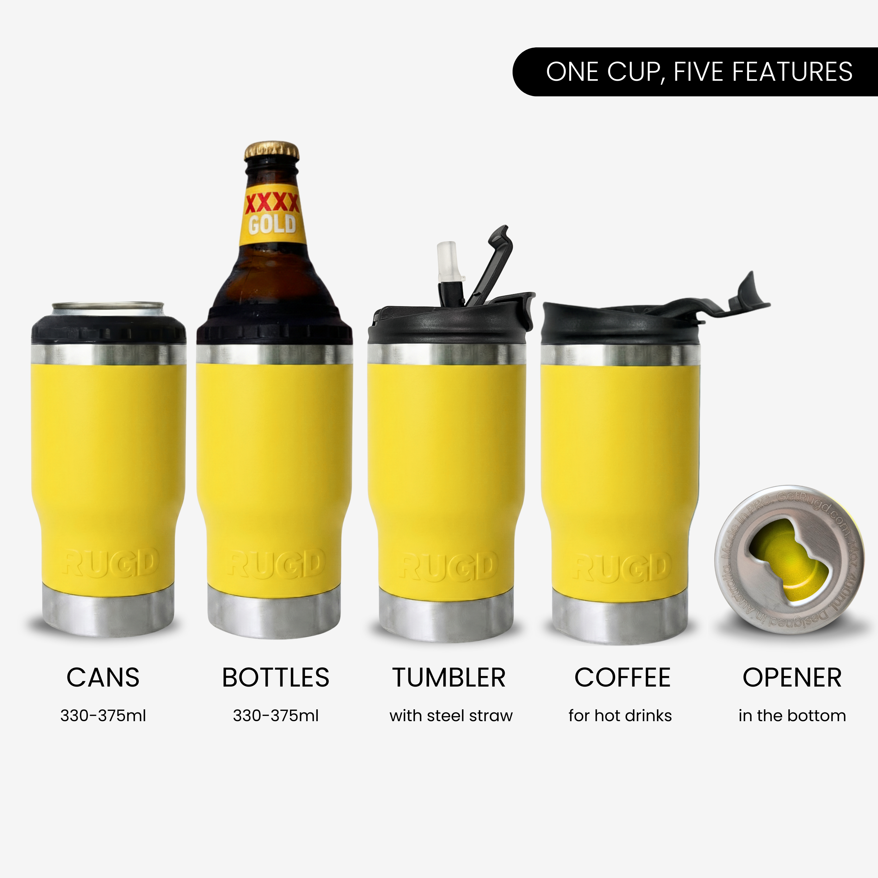 Multi-Functional Yellow Cup for Cans, Bottles, Tumblers, and Coffee with Built-in Opener