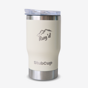 Get Rug'd StubCup Insulated Travel Mug with Clear Lid and Stainless Steel Base