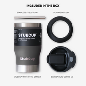 Get Rug'd StubCup Grey outdoor tumbler drinking cup with stainless steel straw and silicone lid