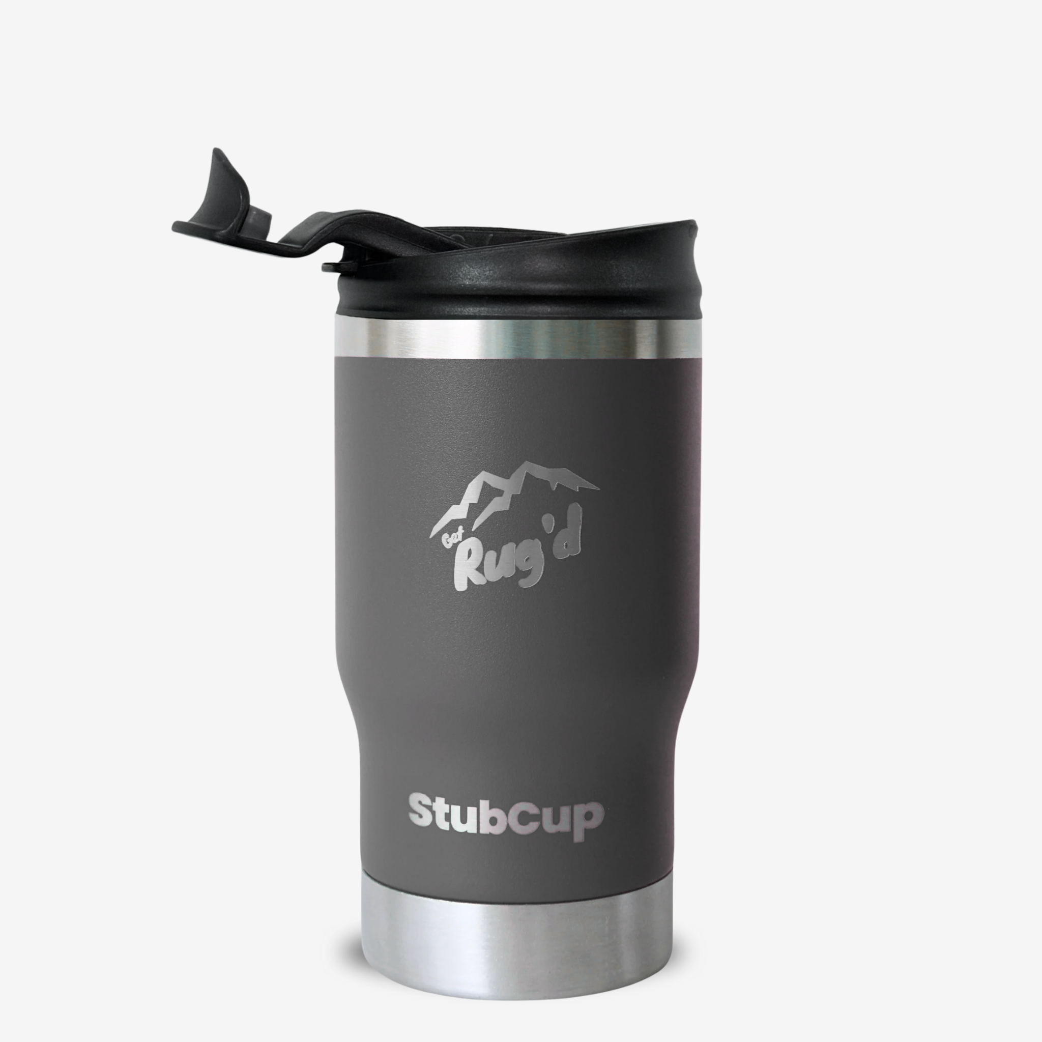 Get Rug'd StubCup Grey outdoor tumbler drinking cup with secure lid for on-the-go hydration