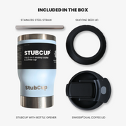 Get Rug'd StubCup insulated tumbler beer coffee with stainless steel straw and silicone lids