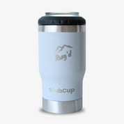 Get Rug'd StubCup insulated tumbler beer coffee with a sleek white design and stainless steel base