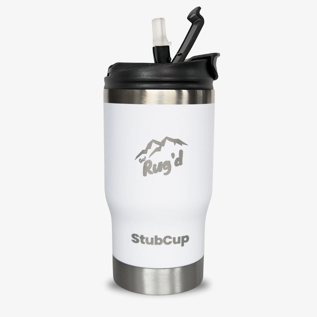 Get Rug'd StubCup Travel Mug with Straw and Insulated Stainless Steel for Hot and Cold Beverages
