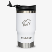 Get Rug'd StubCup Travel Mug in White with Stainless Steel Base and Spill-Resistant Lid