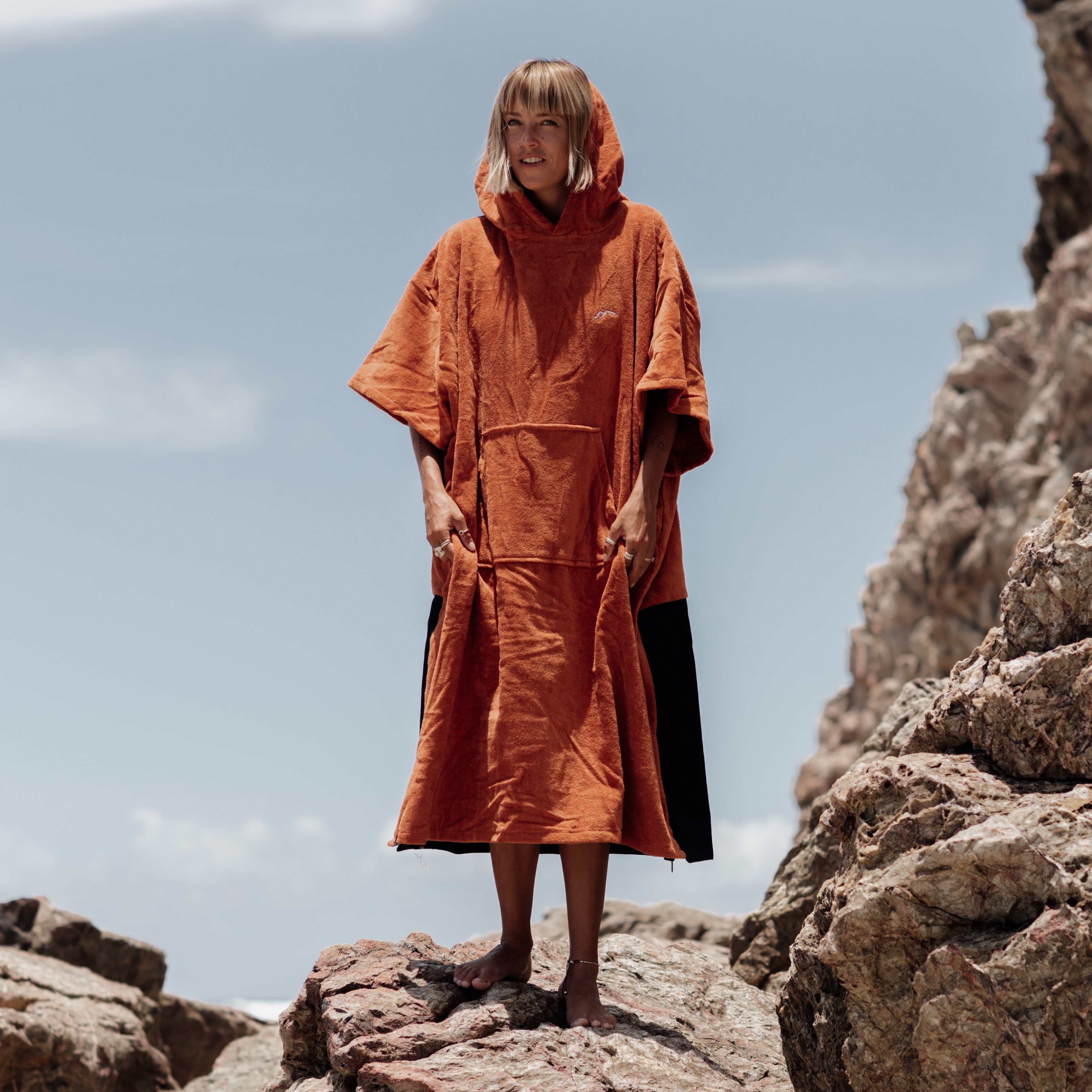 Get Rug'd Towel Poncho in Orange with Hood for Beach and Poolside Use